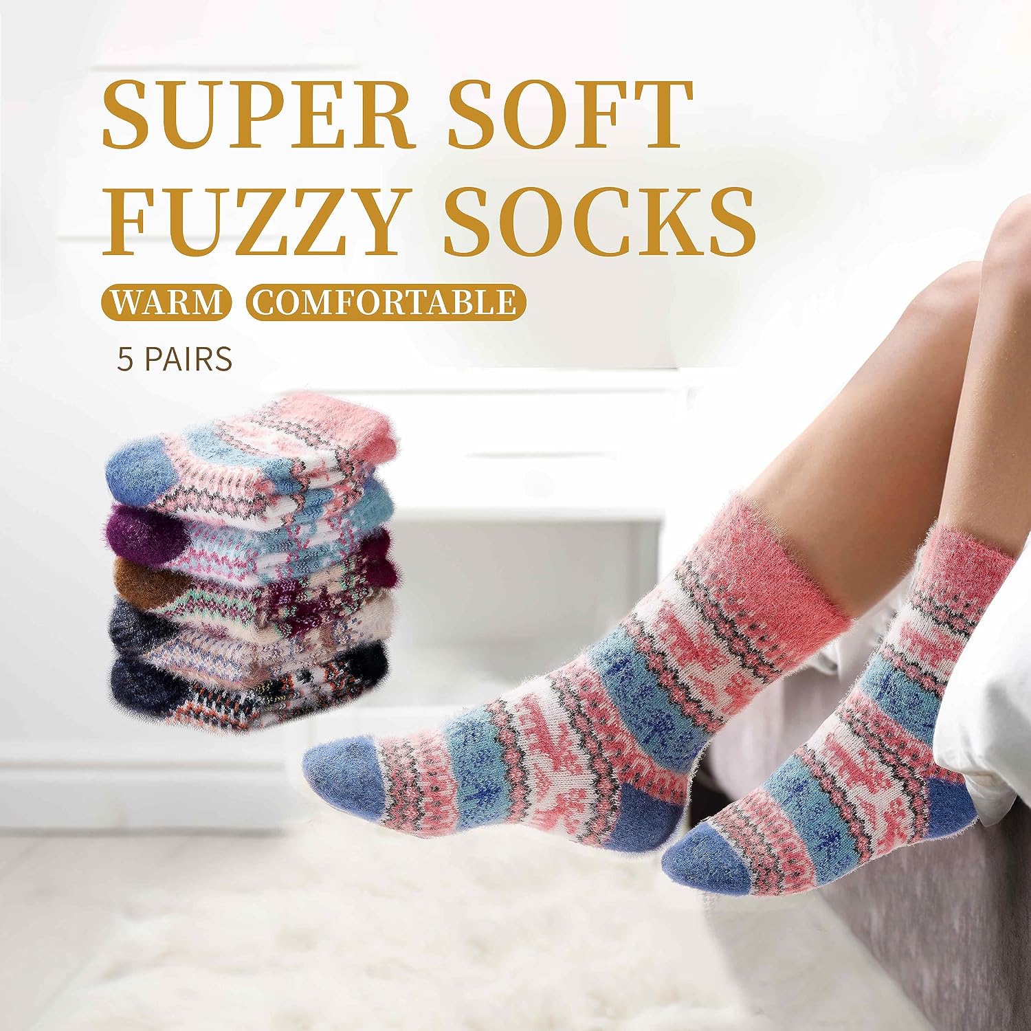 Detalle 2 de ICEIVY Women's Wool Socks, 5 Pairs