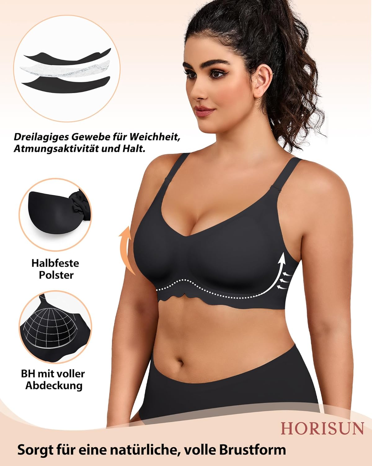 Thumbnail 4 de HORISUN Bügelloser BH Damen – Nahtloser 3D Jelly Strip, Push-up mit starkem Halt, ideal für Schlaf, Yoga & Alltag