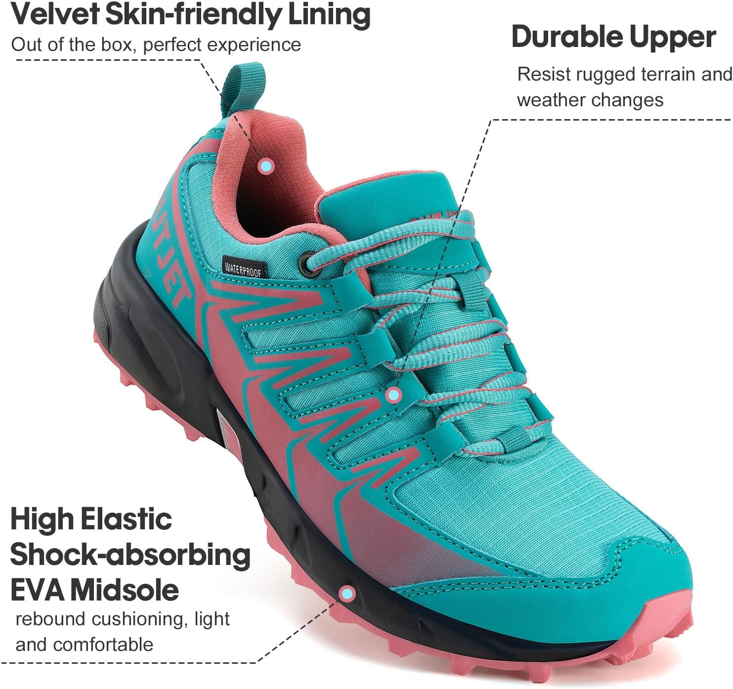 Detalle de OUTJET Women’s Waterproof Hiking Shoes Lightweight Non-Slip Trail Walking Sneakers