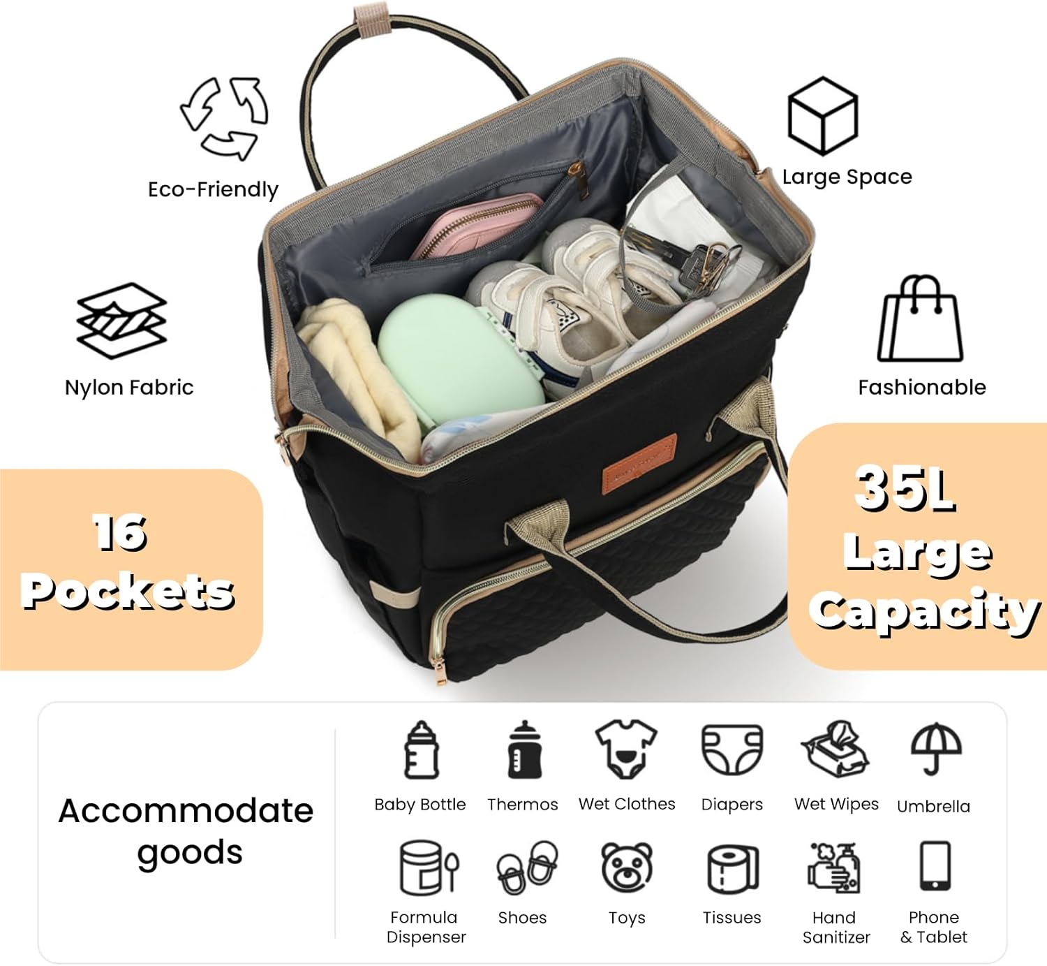 Thumbnail 1 de ROSEGIN Baby Changing Bag Backpack, large waterproof 1