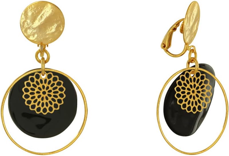 Thumbnail 6 de LES POULETTES BIJOUX Orecchini Clip dorati con cerchio e pastiglia di madreperla