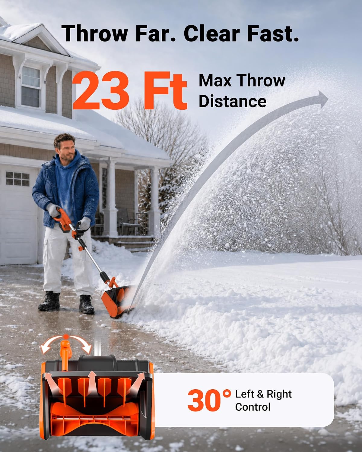 Detalle de VOLTASK CSS001-130OR 24V Cordless Snow Shovel, 13.2-Inch, 23-Foot Throw