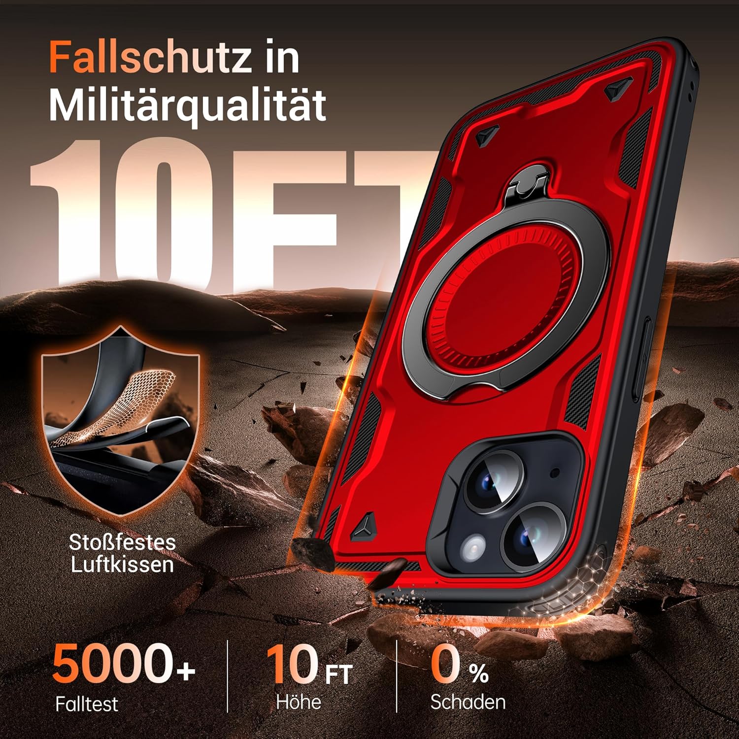 Thumbnail 1 de WYUIC Hülle für iPhone 15 (6,1 Zoll) mit rotierbarem Magnetring-Ständer und Magsafe-Schutz – rot