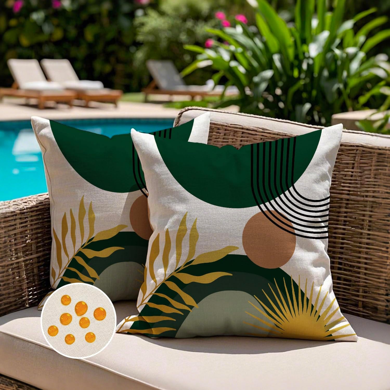 Detalle de Jayusaror Outdoor Kissenbezug 45x45 cm – 2er Set, wetterfest grün, Boho/Minimalistisch