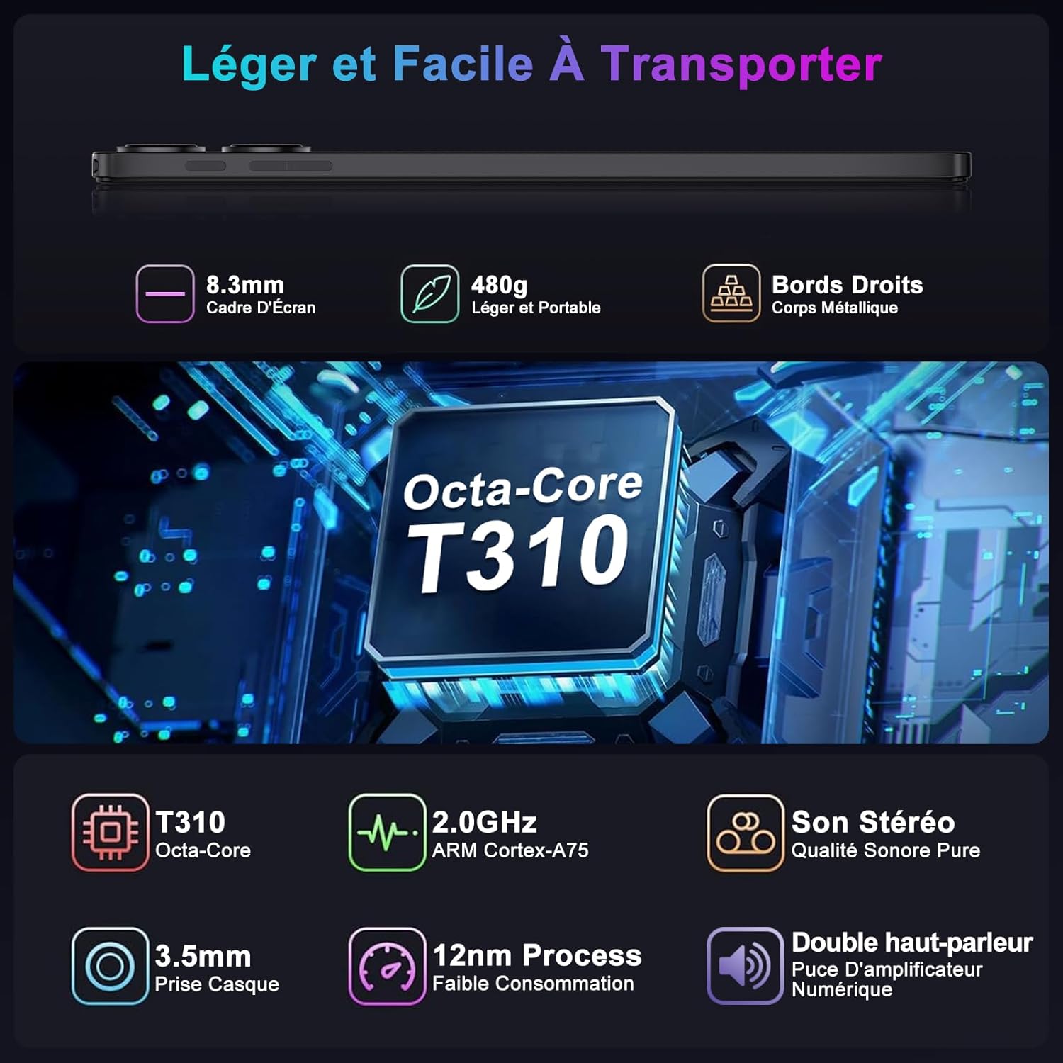 Thumbnail 3 de Android 15 Tablet 10.1" con Octa-Core 2.0GHz, 30GB RAM / 128GB ROM (espansione fino a 2TB), Gemini AI, 8000mAh, Widevine L1, 5G Wi‑Fi, Face ID, Tastiera e Mouse (Nero)