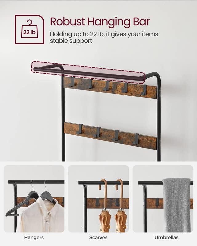 Detalle de VASAGLE Hall Tree with Shoe Bench, 9 Hooks