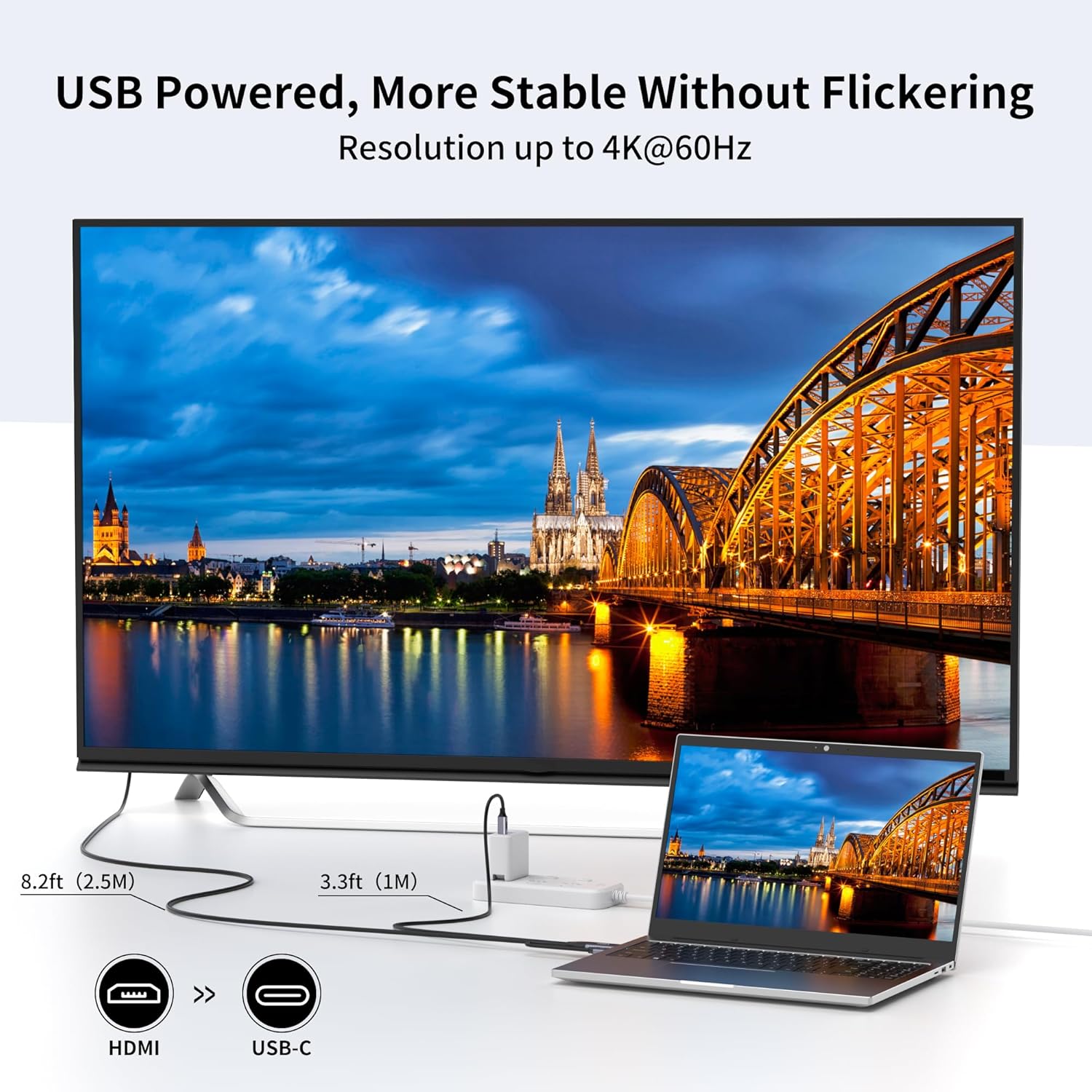 Detalle 2 de Loryi 90-Grad HDMI-auf-USB-C-Kabel (2,5 m) für Touch, 4K@60 Hz – Konverterkabel HDMI zu USB-C