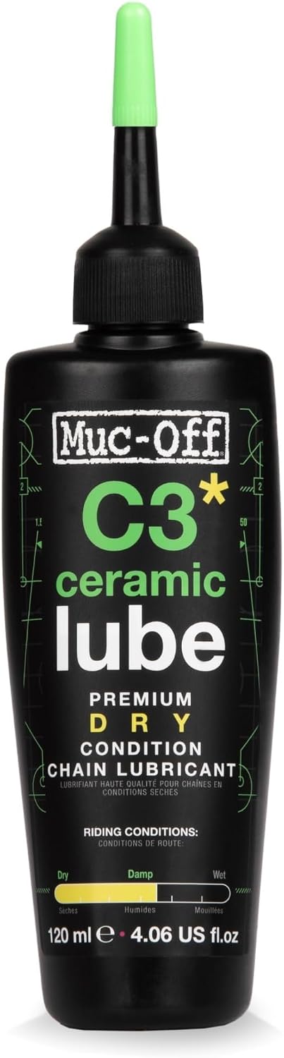 Muc-Off C3 Lubrifiant Chaîne de Vélo – Ceramic Dry Lube 120 ml, traceur UV, pour conditions sèches et poussiéreuses