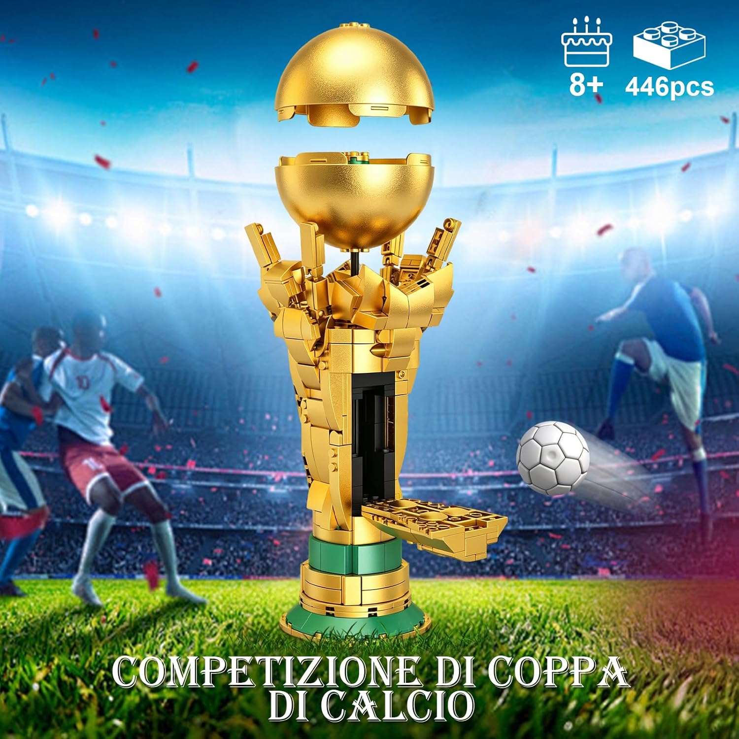 Detalle de Kit di Montaggio del Trofeo da Calcio per Bambini – Modello STEM, Trofeo d'Oro con Sfera Apribile e Palloni Nascosti (26,5 cm)