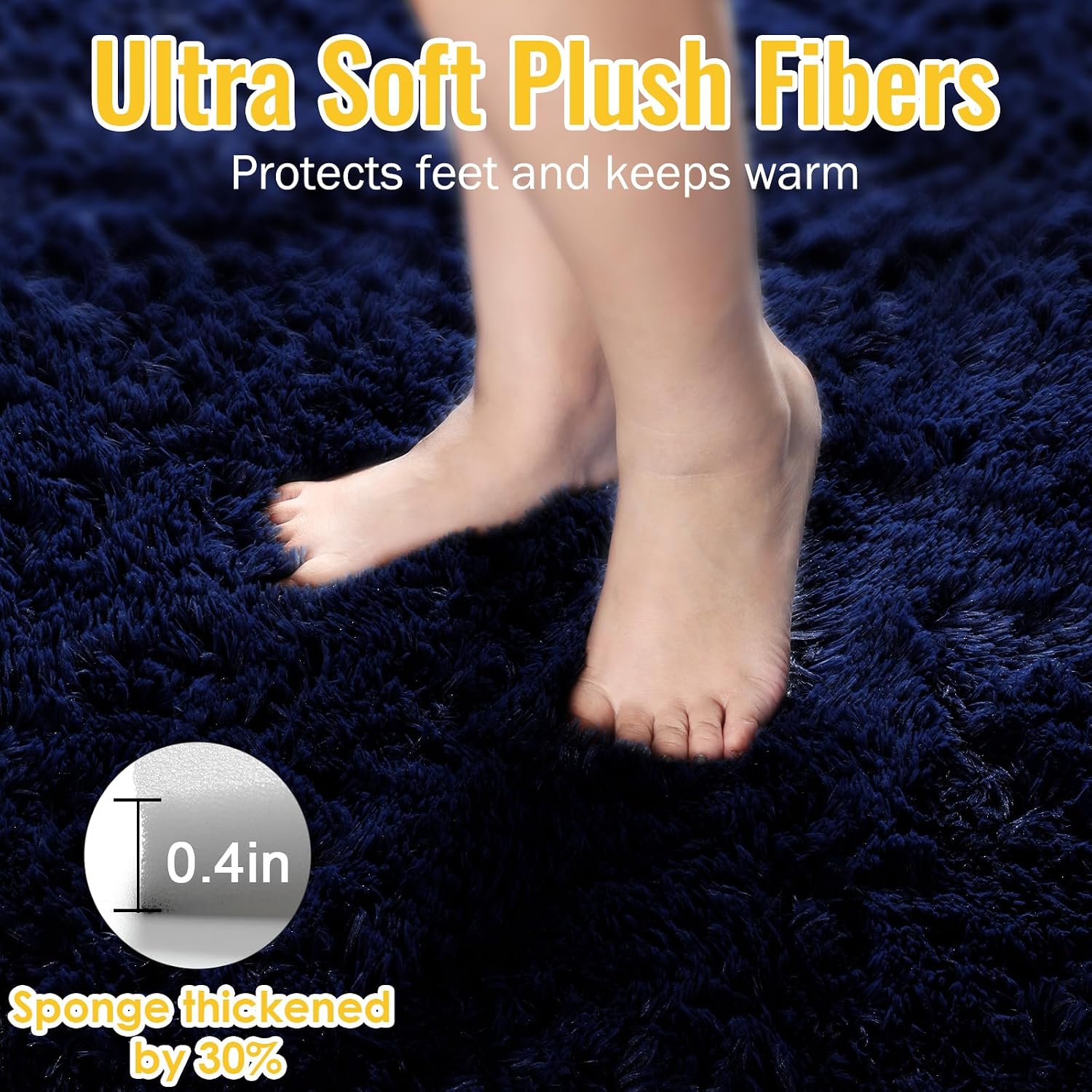 Thumbnail 1 de PAGISOFE 4' x 6' Navy Blue High-Pile Area Rug with Non-Slip TPR Backing