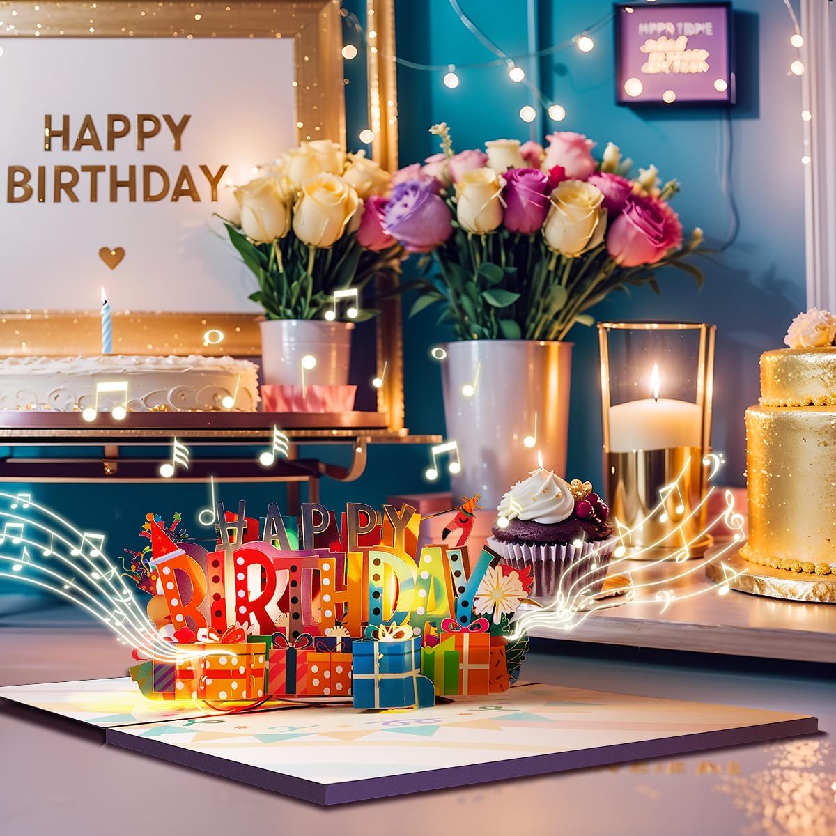 Thumbnail 5 de CNLITHEKA 3D Musical Birthday Cards Pop Up – Flamingo Geburtstagskarte mit Licht & Musik, mit Umschlag