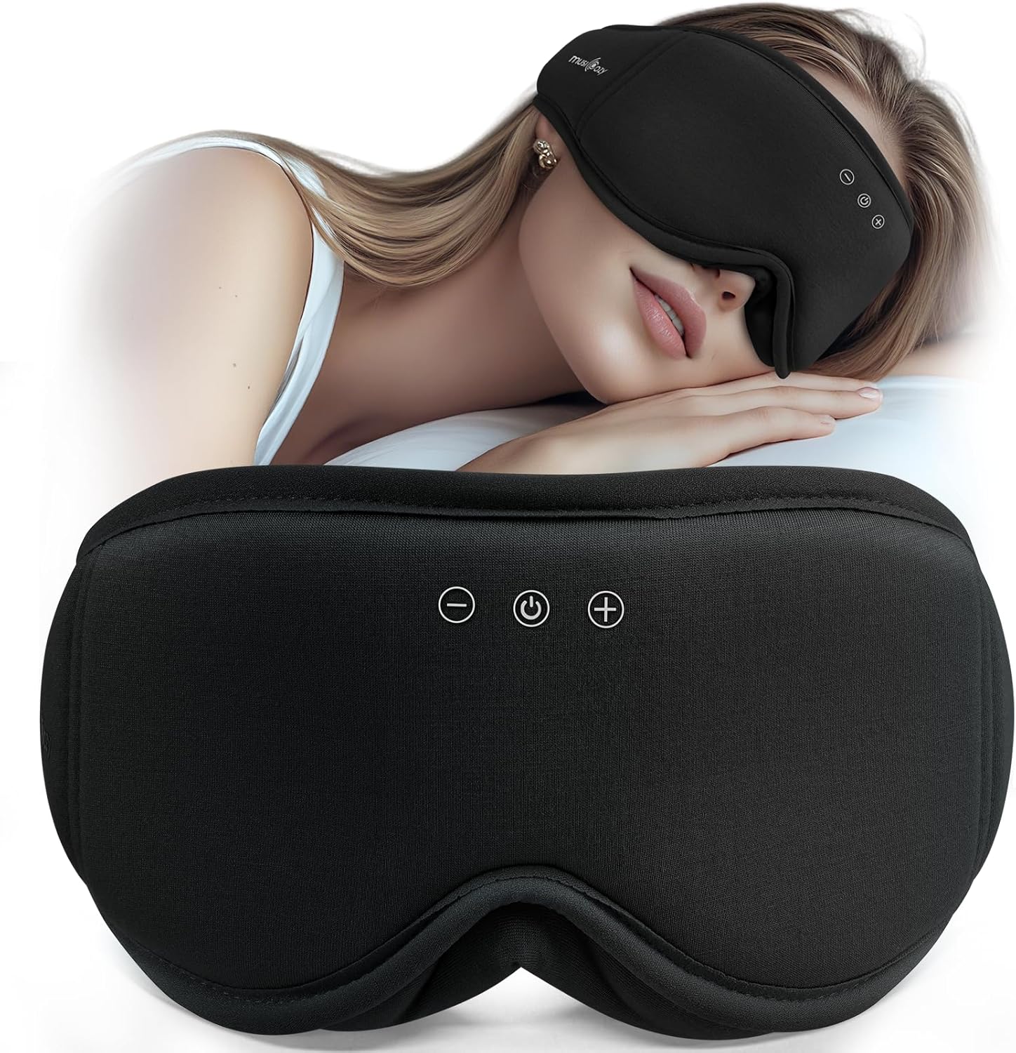 Detalle de MUSICOZY Schlafmaske mit Kopfhörer – 3D-Bambus-Baumwolle, Bluetooth 5.4, 16 Std. Akku