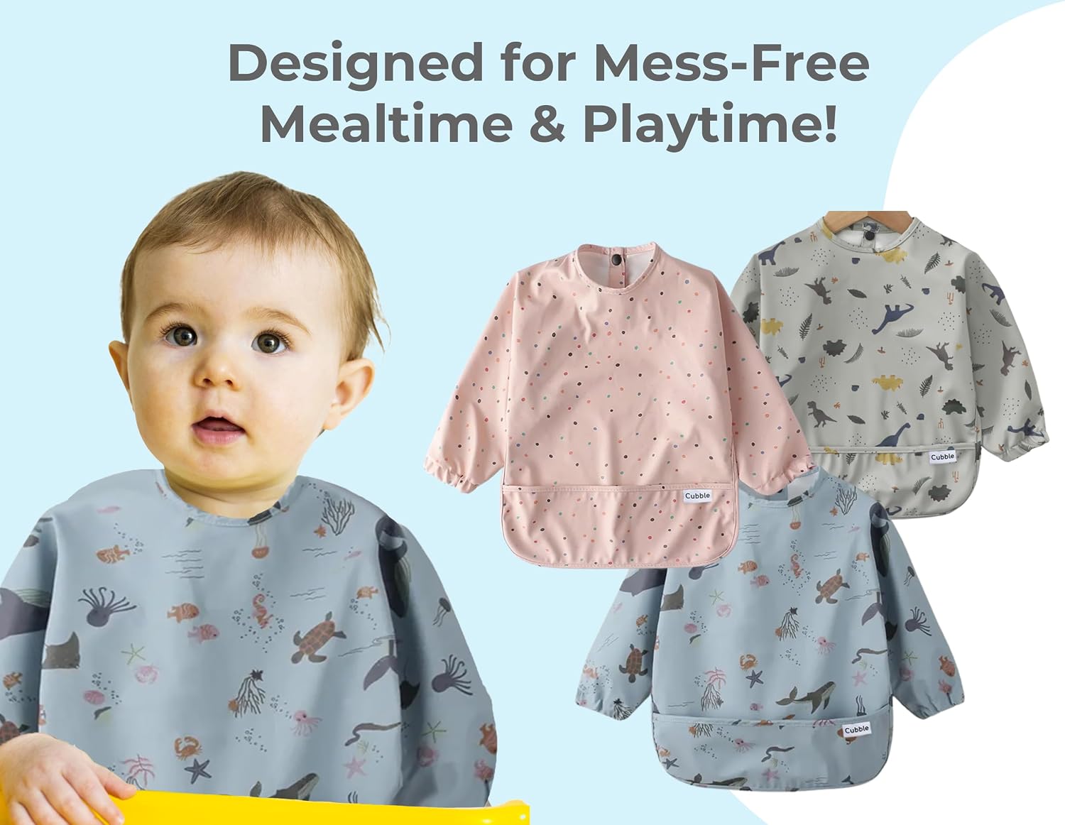 Thumbnail 3 de Cubble Waterproof Coverall Baby Feeding Bibs – Adjustable, Long-Sleeve Bib for Mealtimes and Messy Play