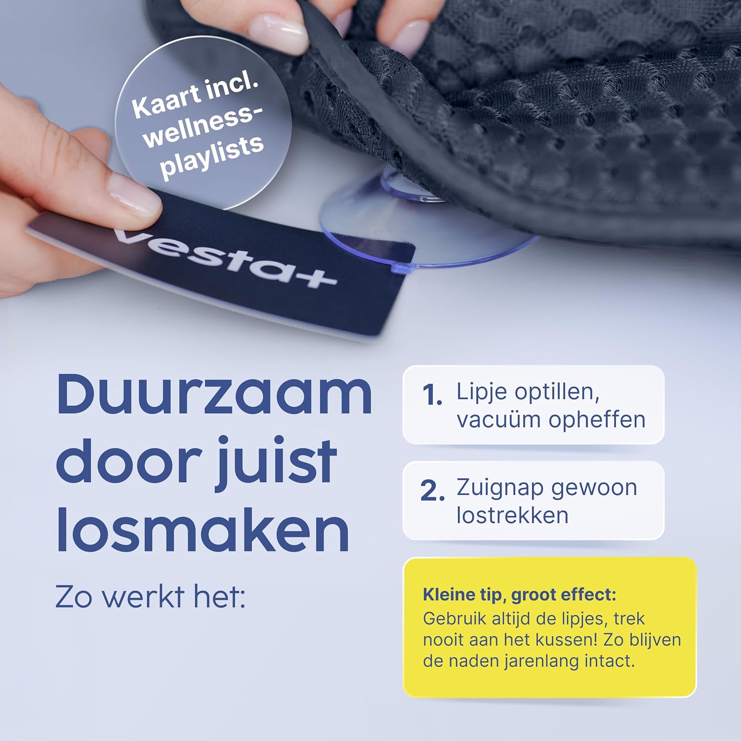 Detalle de Vesta+ BK-L-DB badkussen XXL, nachtblauw, 6 zuignappen en 3D-mesh