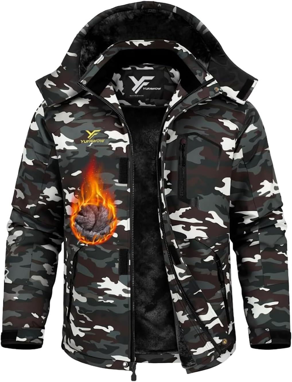 Detalle de Yufawow Men's Winter Jacket, Fleece-Lined