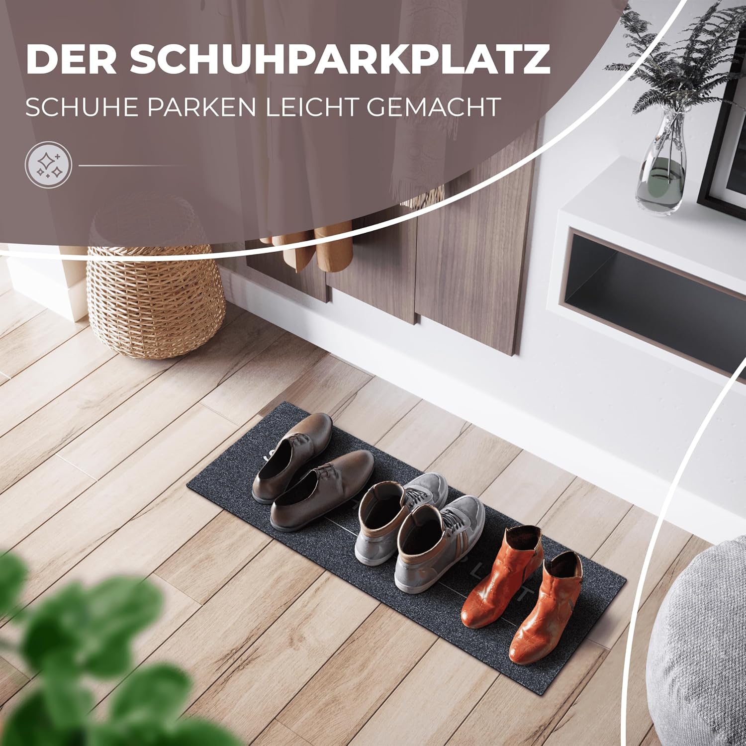 Detalle de ElbFuchs Schuhparkplatz Fußmatte 75x30 cm grau – waschbare, rutschfeste Indoor- & Abtropfmatte