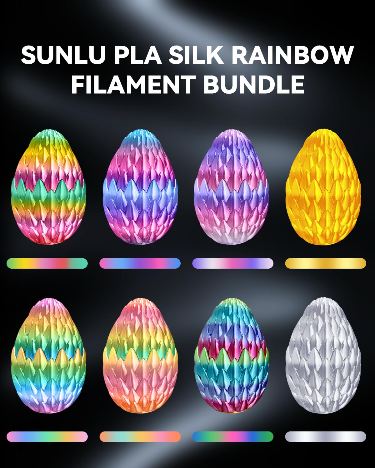 Thumbnail 1 de SUNLU Silk Rainbow PLA+ Filament Bundle (8 x 250g) – 2kg Total, Multicolor with Fast 8m Colour Change
