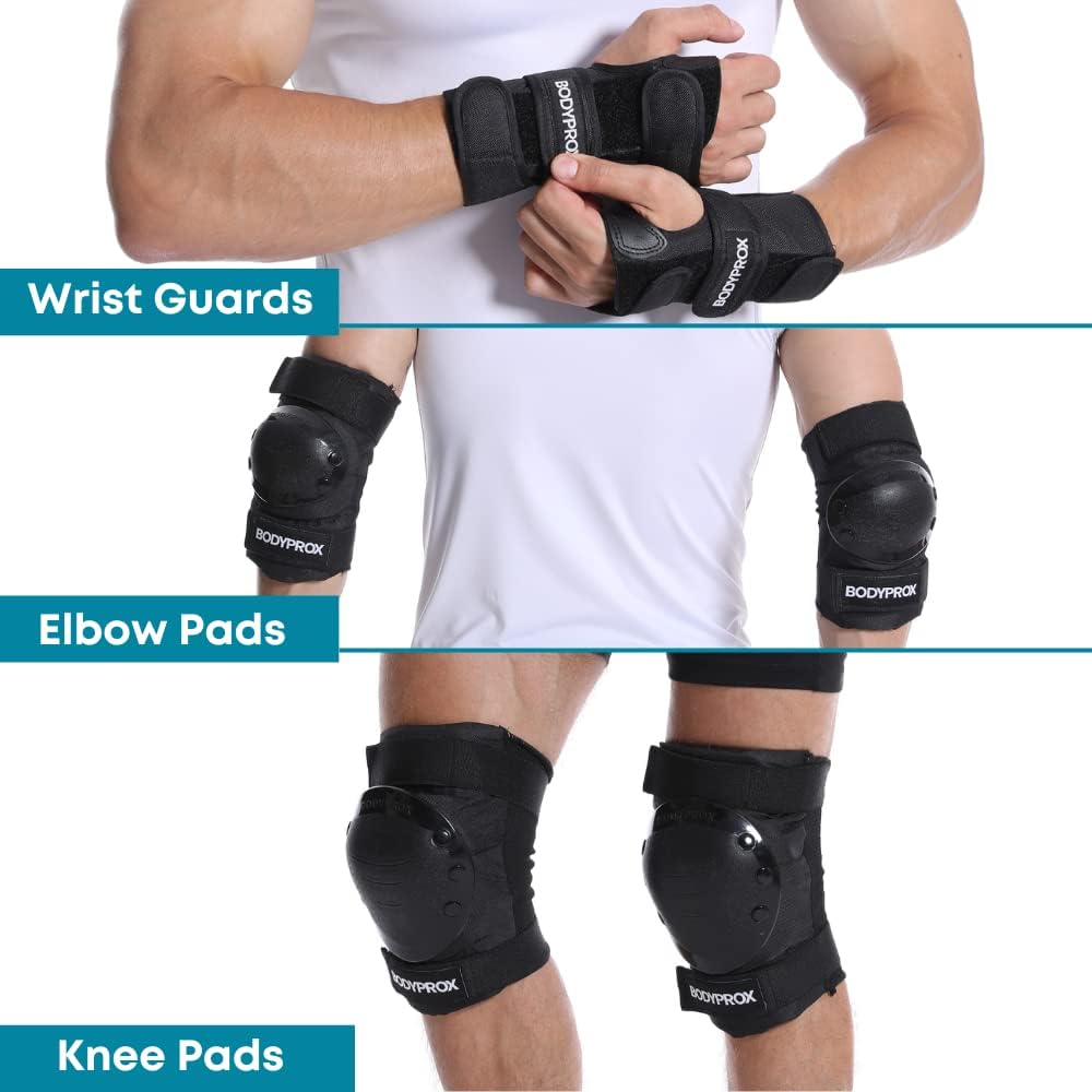 Detalle de BODYPROX 3-in-1 Skate Protective Gear Set with Hard-Shell Pads and Wrist Guards