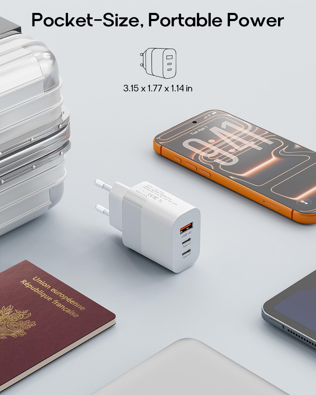 Thumbnail 3 de 2 Pcak UK to European Plug Adapter: 3-in-1 Travel Charger with 2 USB‑C and 1 USB‑A (UK to EU)