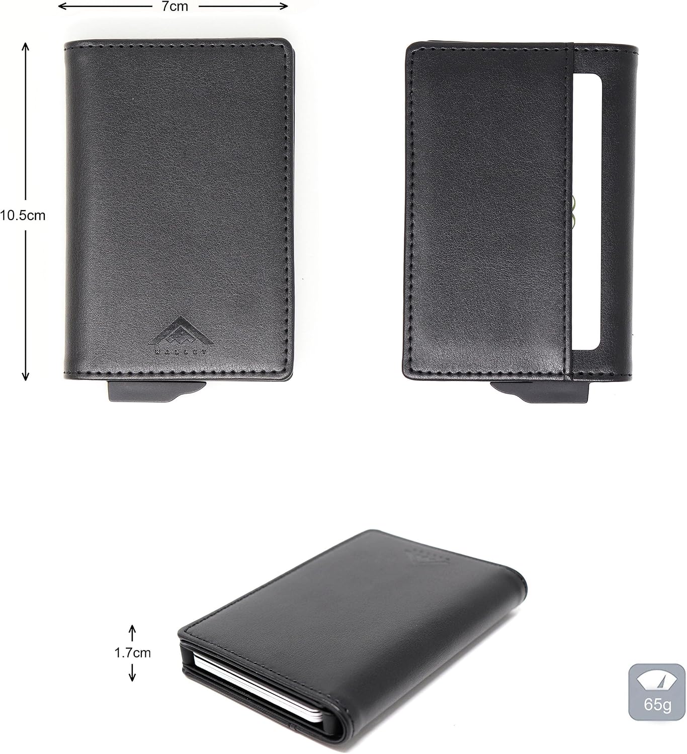 Detalle de Stealth Wallet RFID Card Holder Wallet — Slim pop-up metal card case with gift box (Black aluminium & black leather)