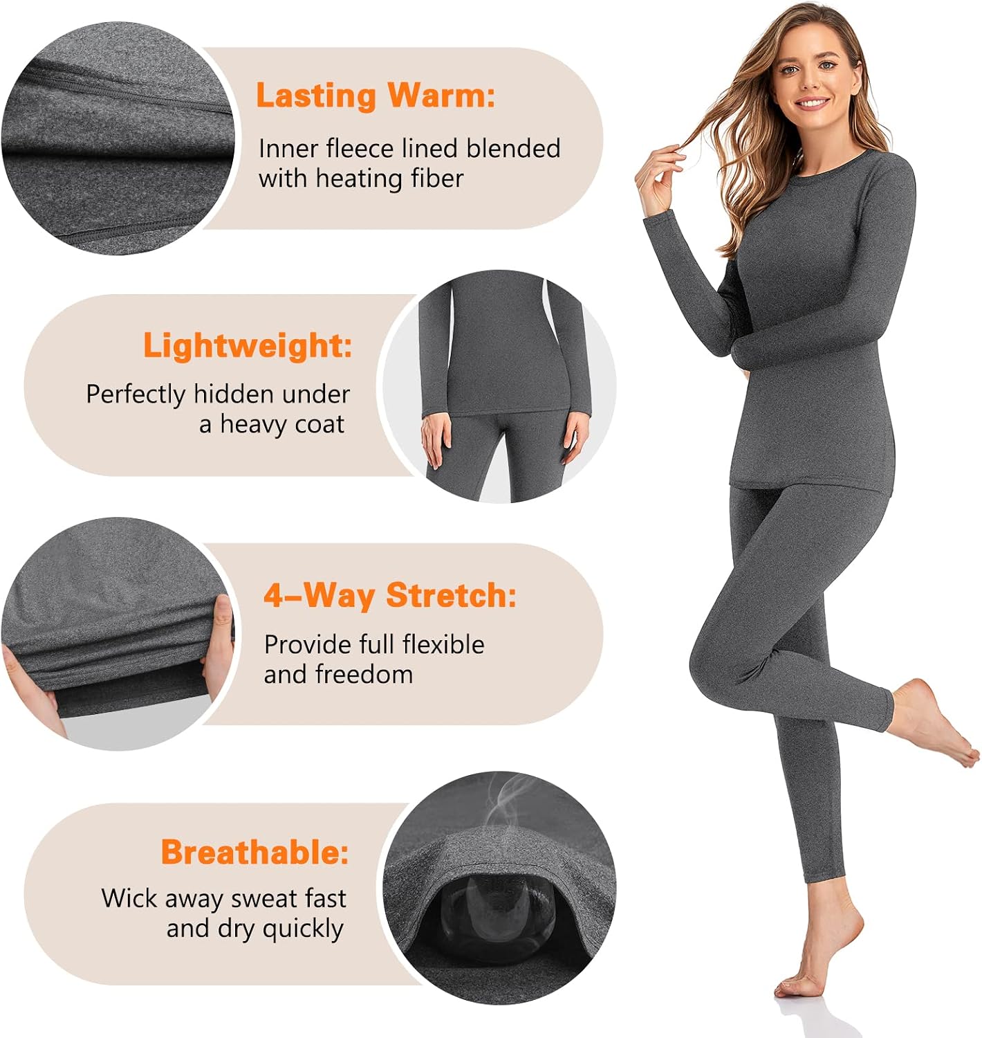 Detalle 2 de SIMIYA Women Thermal Underwear Set Long Johns for Winter