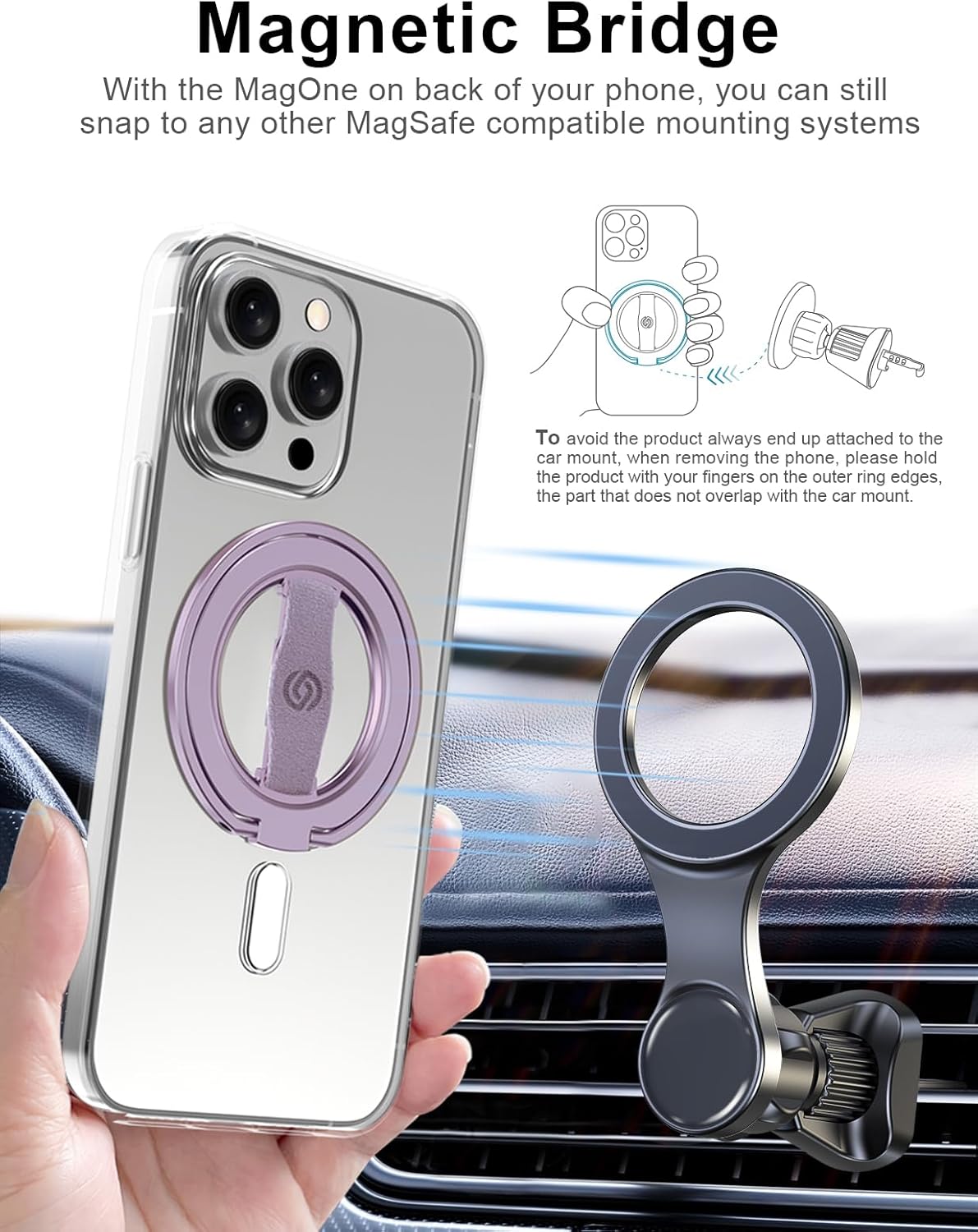 Thumbnail 3 de EWA MagOne 3rd Gen MagSafe Phone Grip Stand with Finger Strap (Purple) for iPhone 17–12 Series