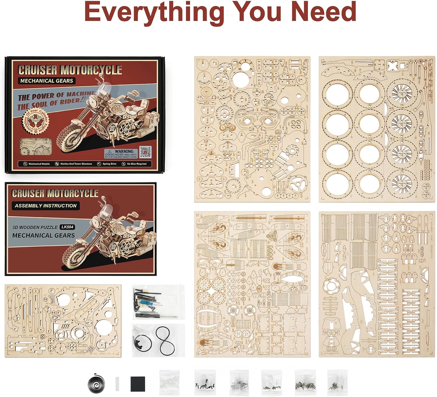 Detalle de ROBOTIME LK504 : Maquette 3D Motocyclette en bois, puzzle mécanique (420 pièces)