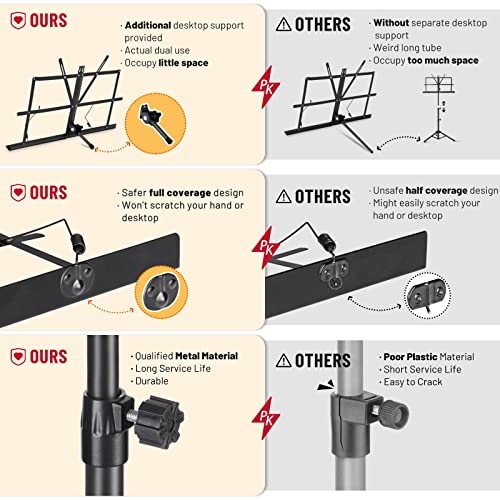 Detalle de CAHAYA 2 en 1 Pied à musique pliable CY0305 – Support surélevé jusqu'à 170 cm, version livre de bureau et transportable