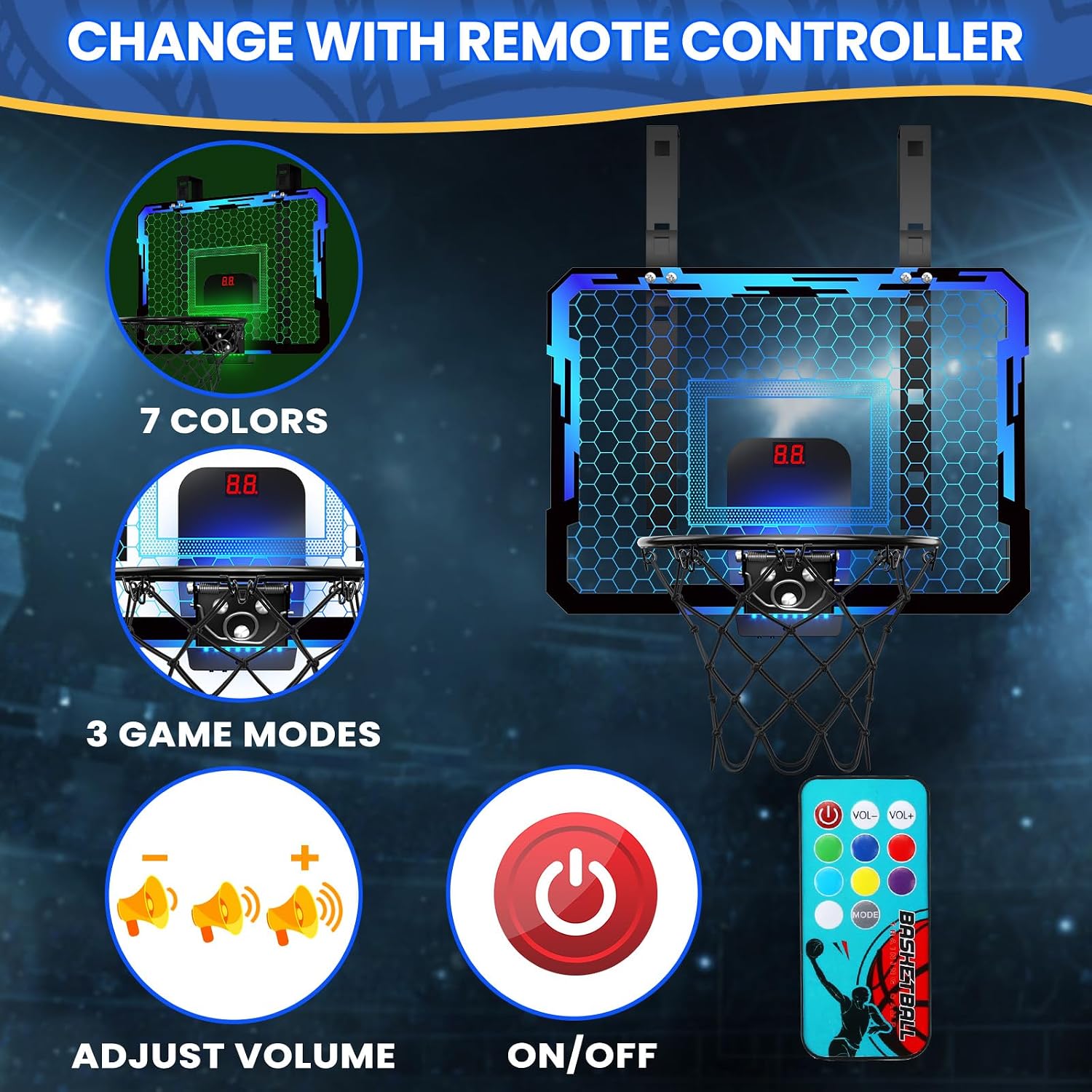 Thumbnail 6 de QDRAGON Mini Basketball Hoop with Scoreboard, 7 LED Lights and Breakaway Rim