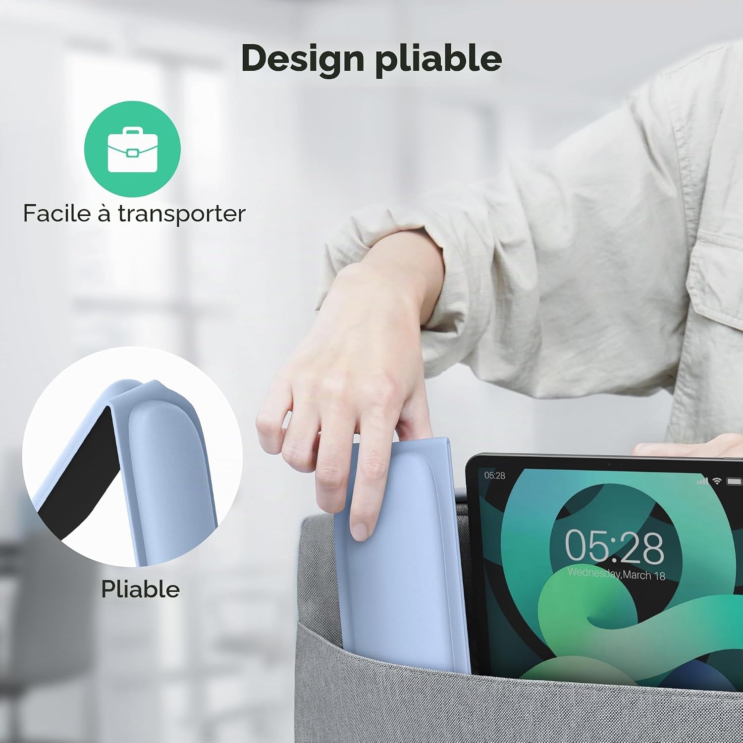 Detalle de TECKNET Tapis de Souris et Repose-Poignet Clavier – Tapis ergonomique en mousse à mémoire, antidérapant et pliable