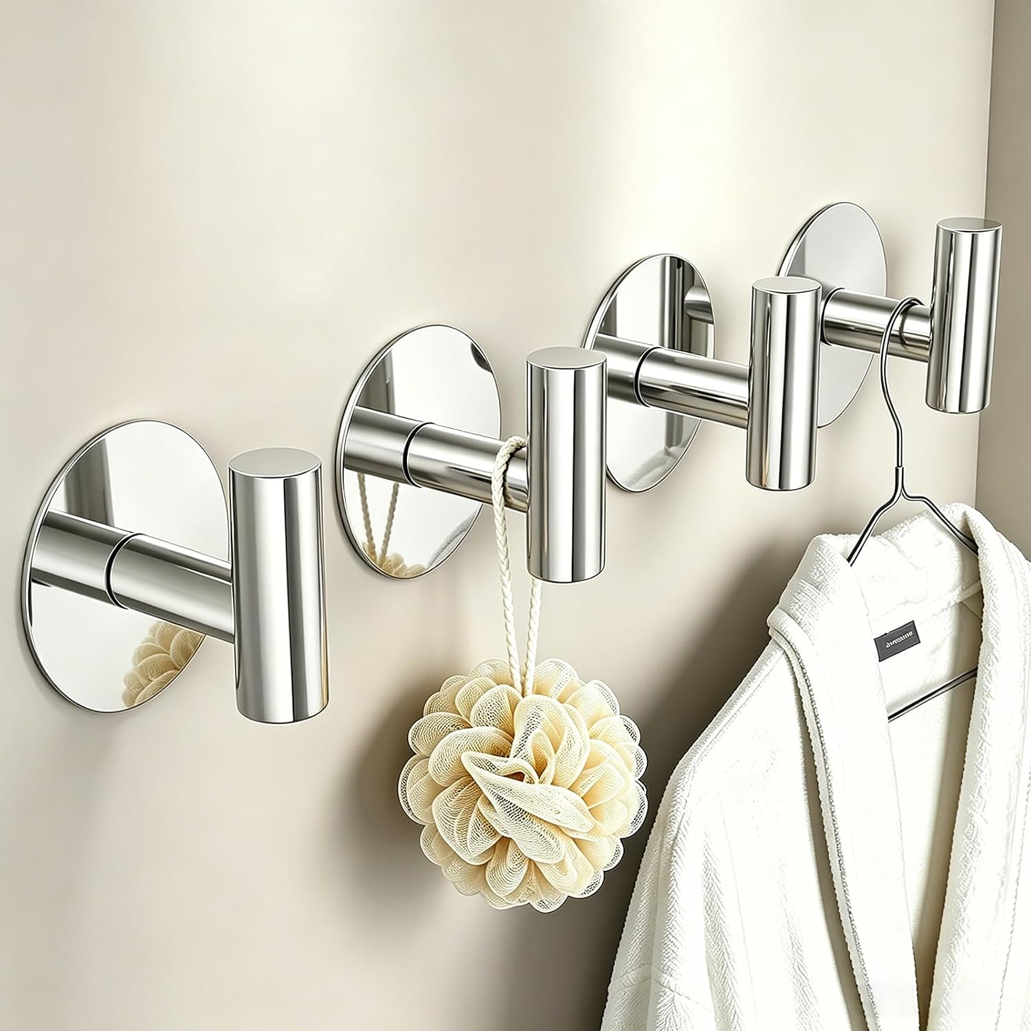 Detalle de VINHOLD VIN-Self-Adhesive Hook Stainless Steel Wall Hooks, Chrome, 4-Pack