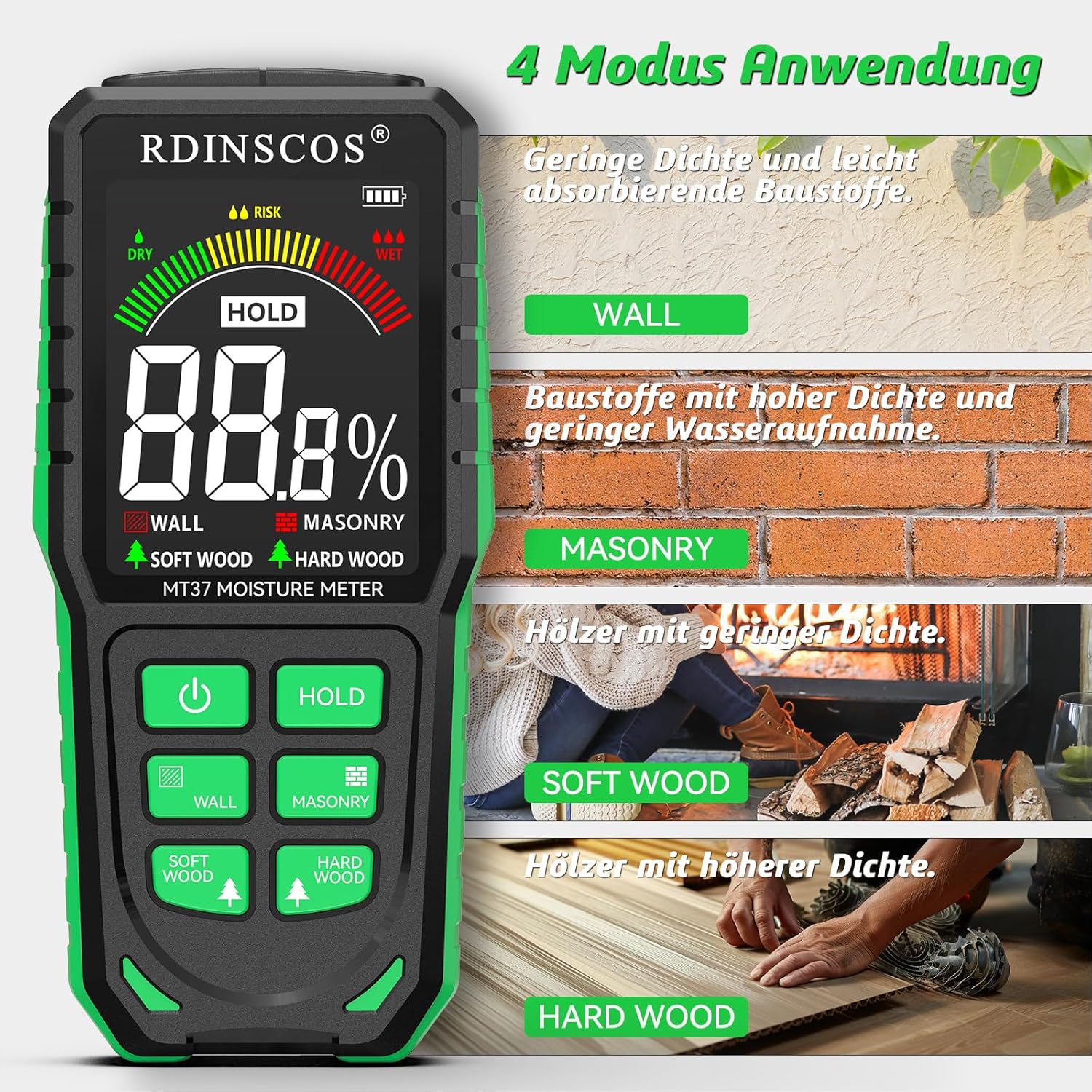 Thumbnail 6 de RDINSCOS Rechargeable Pinless Moisture Meter: Non-Invasive Damp Detector for Walls, Wood & Masonry