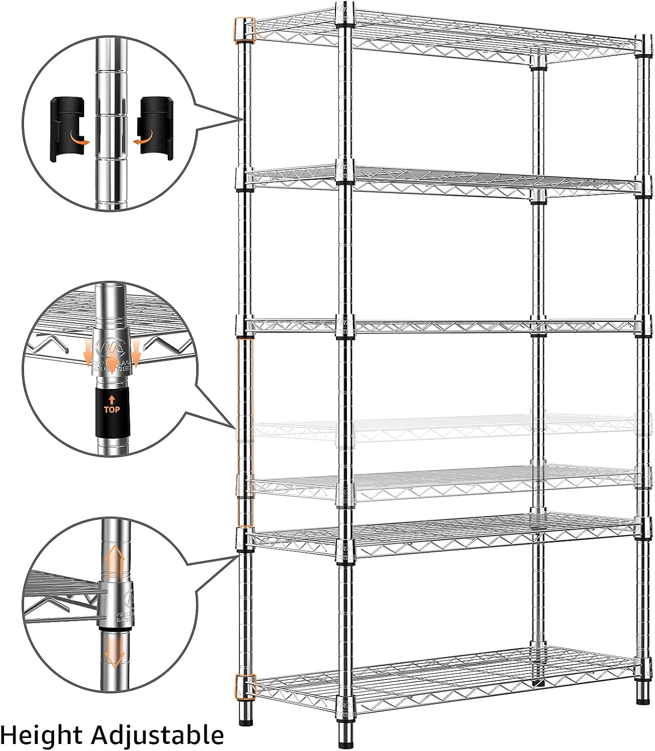Detalle de M MZG E3560160OH501LB-AUU 5-Tier Steel Shelving Unit, Chrome, Adjustable