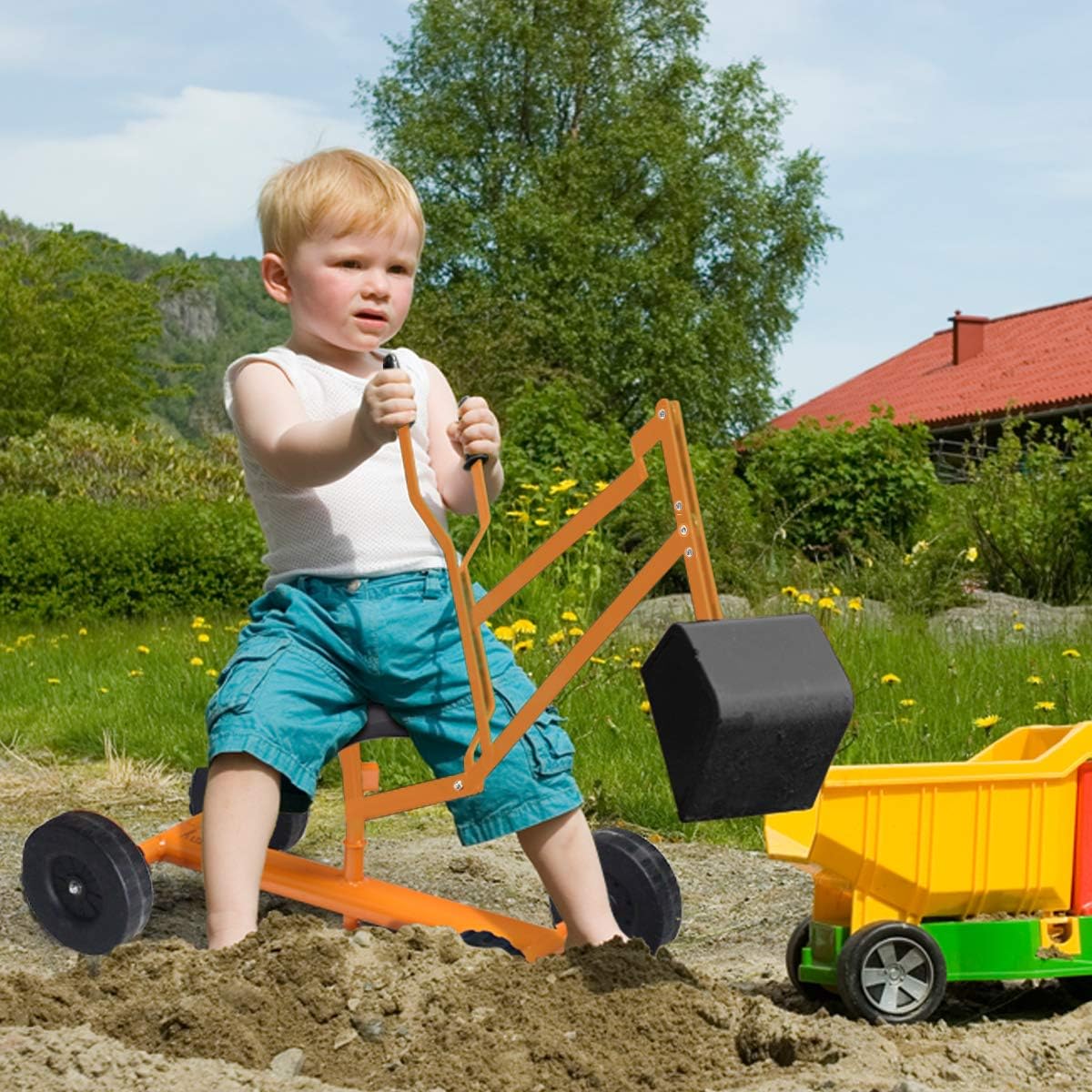 Detalle 2 de HONEY JOY Ride-On Sand Digger, Orange, Metal Frame and Four Wheels