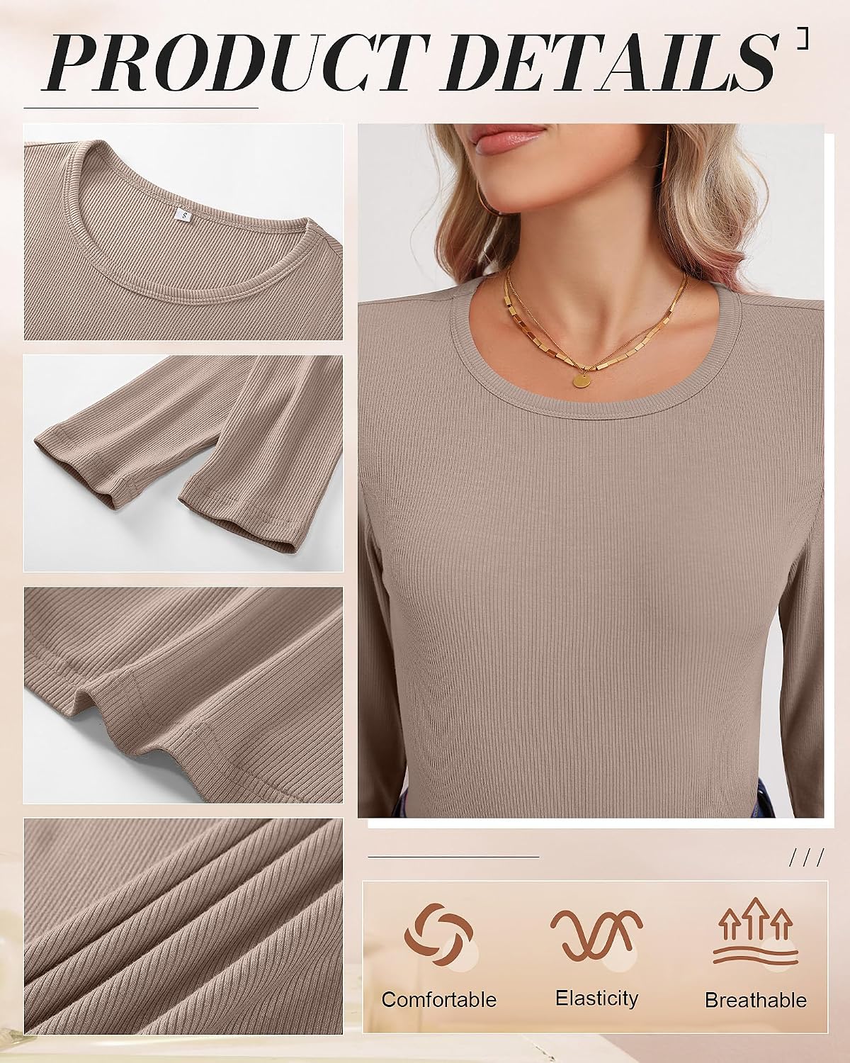 Thumbnail 5 de Ficerd Ribbed Long Sleeve Tops 3-Pack