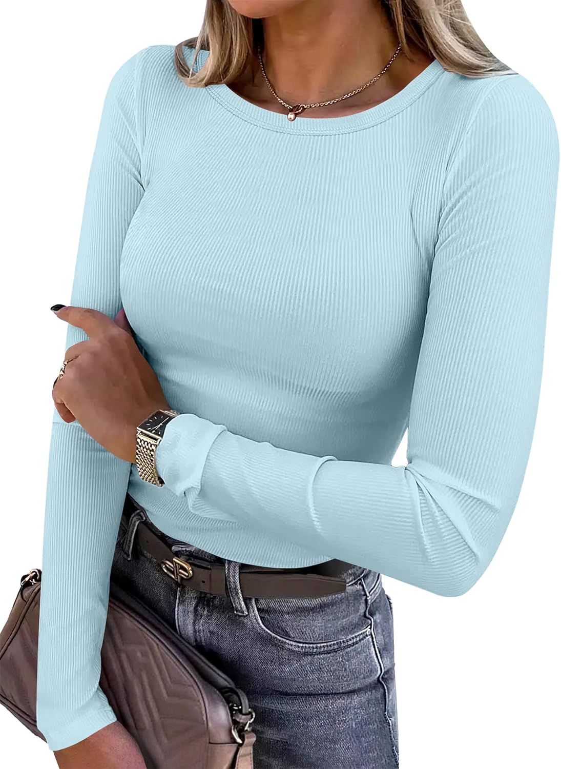 Thumbnail 6 de ANRABESS Women Long Sleeve Rib Knit Slim Fit Top