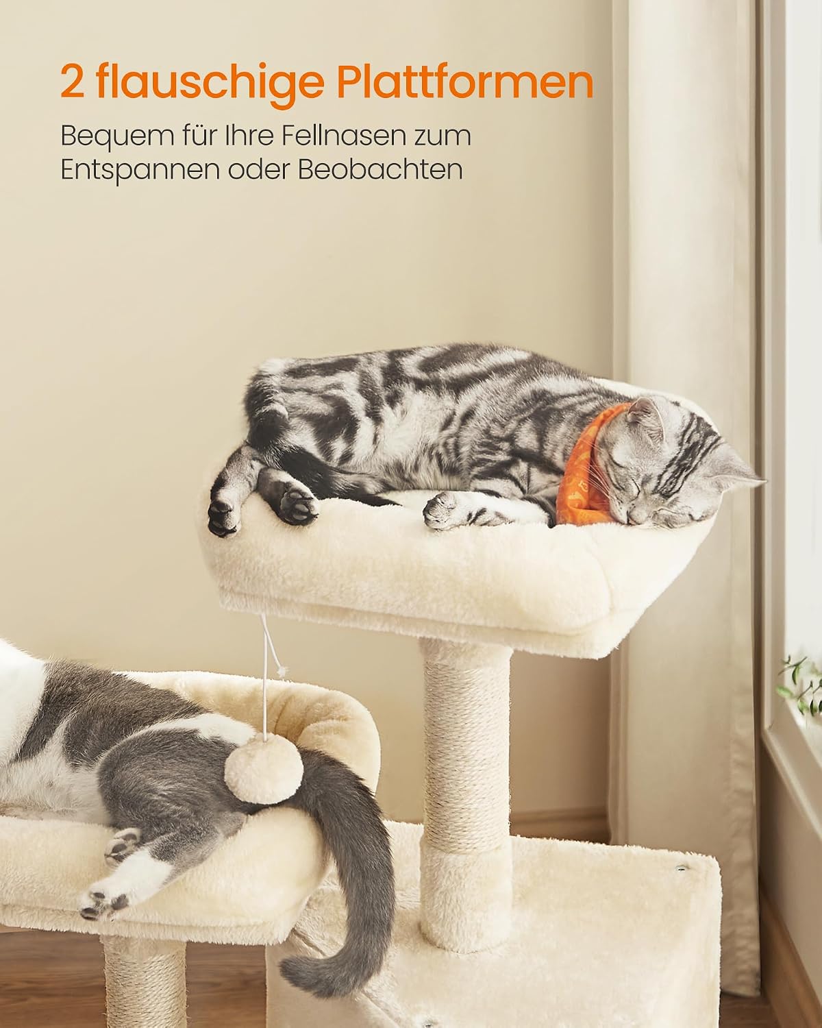 Detalle de Feandrea kleiner Kratzbaum mit Kratzbrett, Plattformen und Sisal, 115 cm (PCT141M01) – für beengte Räume