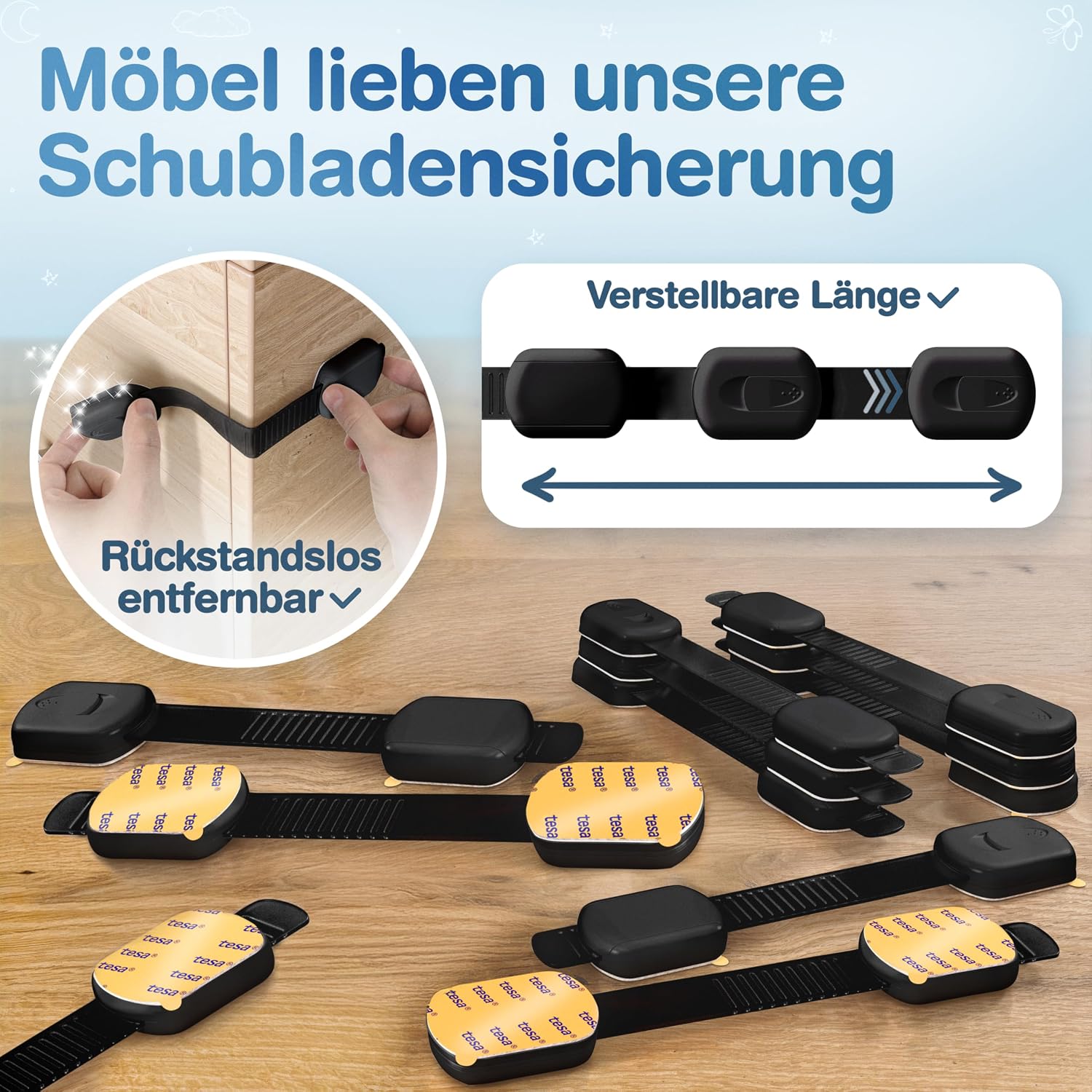 Thumbnail 4 de MUTKIND 12er Set Kindersicherung für Schränke – Schubladen- und Türsicherung mit starkem TESA-Kleber, schwarz