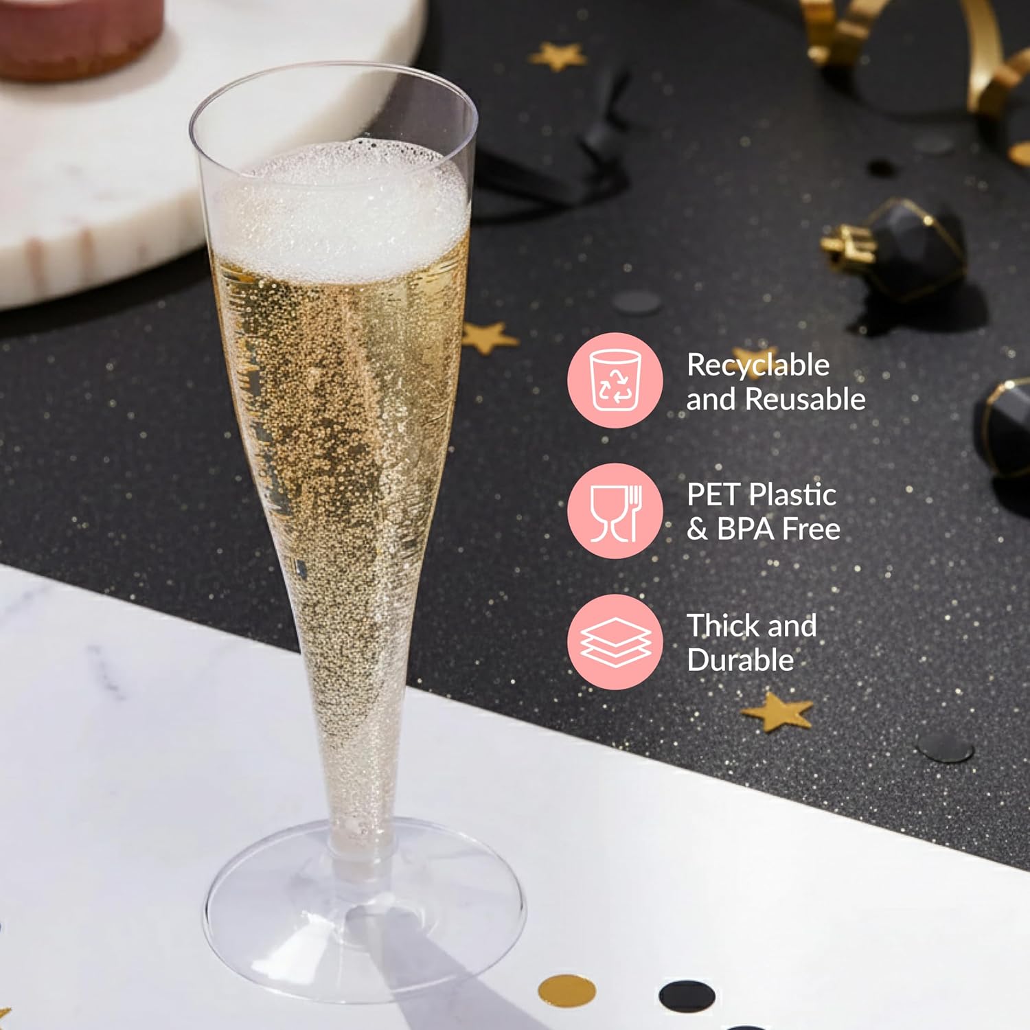 Detalle 1 de Prestee Disposable Champagne Flutes, 4.5 oz