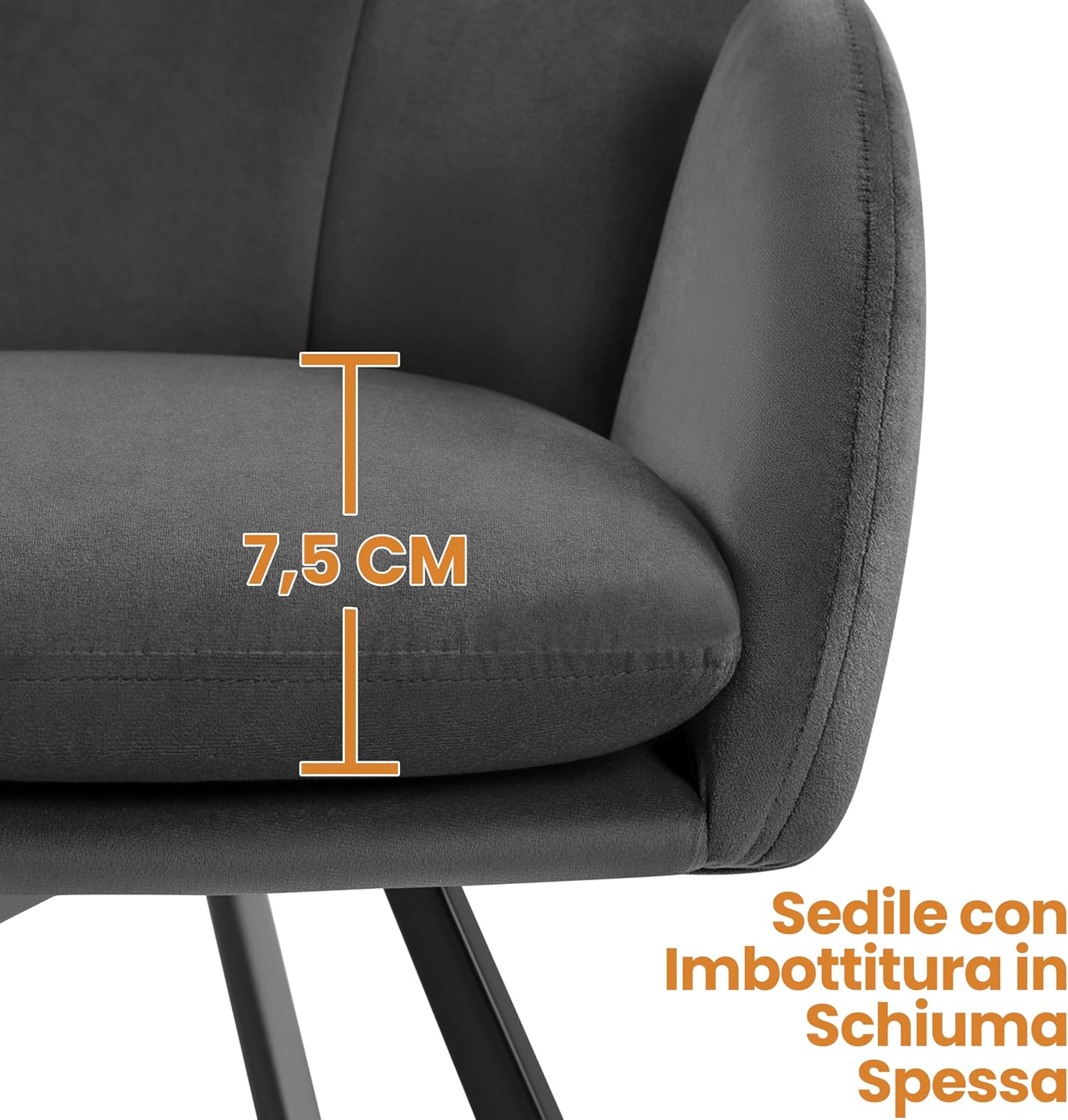 Thumbnail 5 de Yaheetech Sedia Imbottita da Pranzo in Velluto Grigio Scuro con Cuscino Rimovibile, Sedia girevole 360°