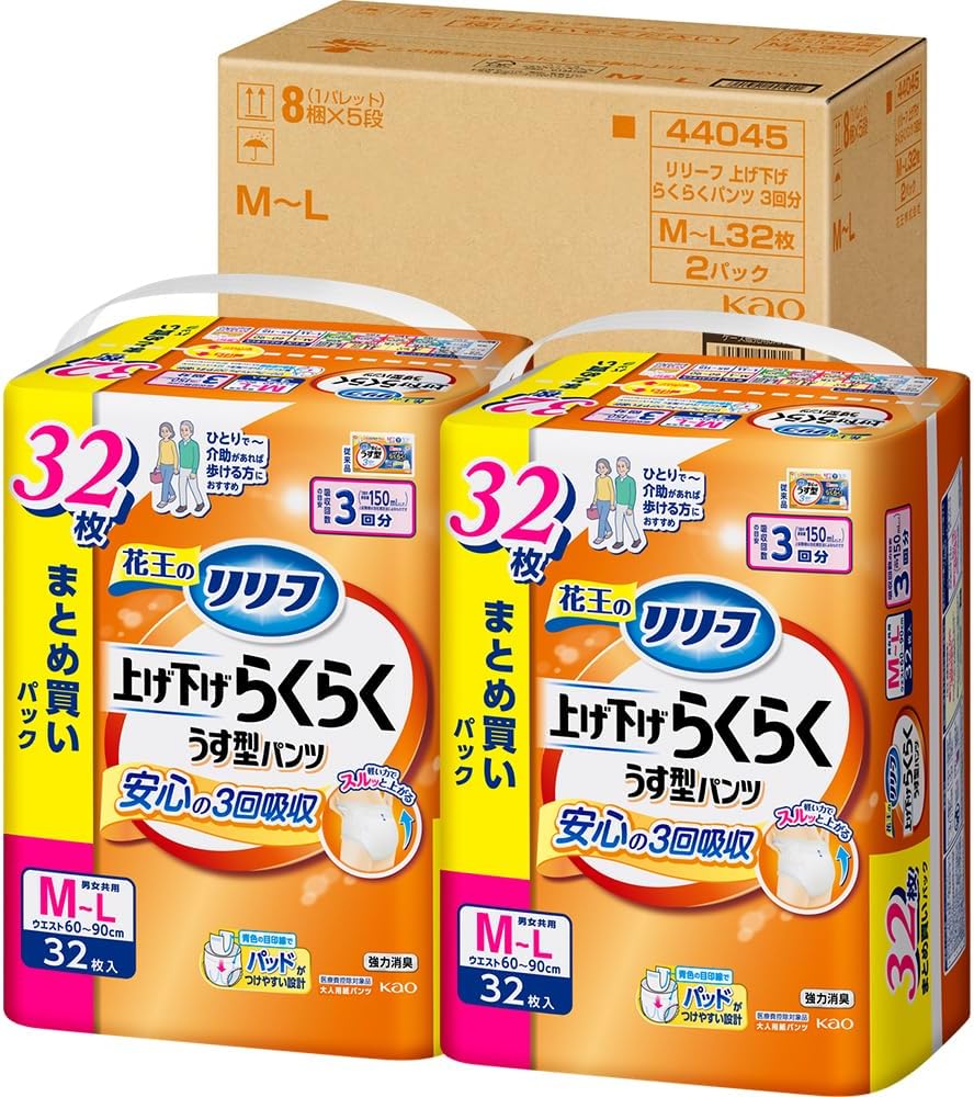 Detalle de リリーフ 上げ下げらくらくうす型パンツ M-L 大人用紙おむつ 3回吸収・32枚×2パック
