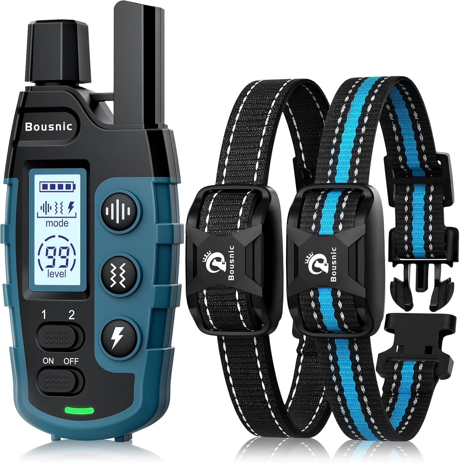Bousnic Dog Shock Collar (2 Dogs) for 5-120 lbs | 3300 ft Waterproof Training Collar with Rechargeable Remote