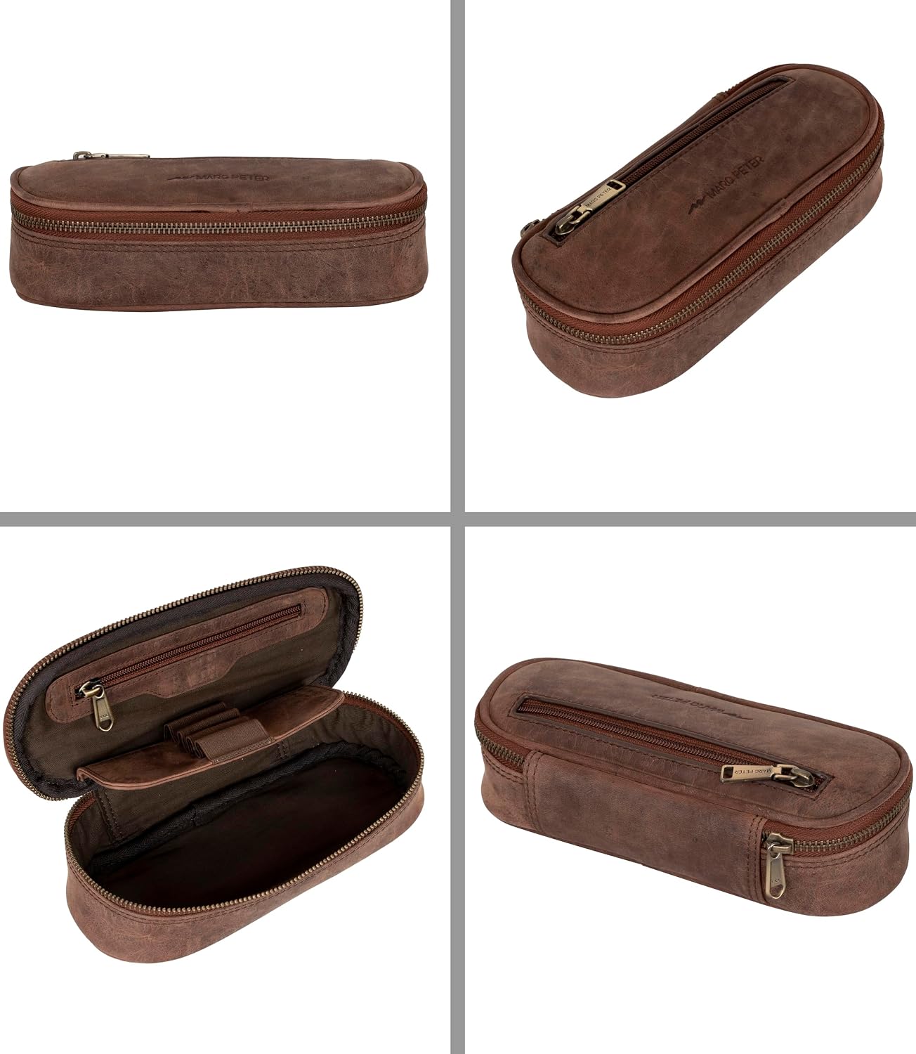 Thumbnail 3 de Marc Peter Vintage Leder Federmäppchen Etui mit YKK-Reißverschluss (Braun)