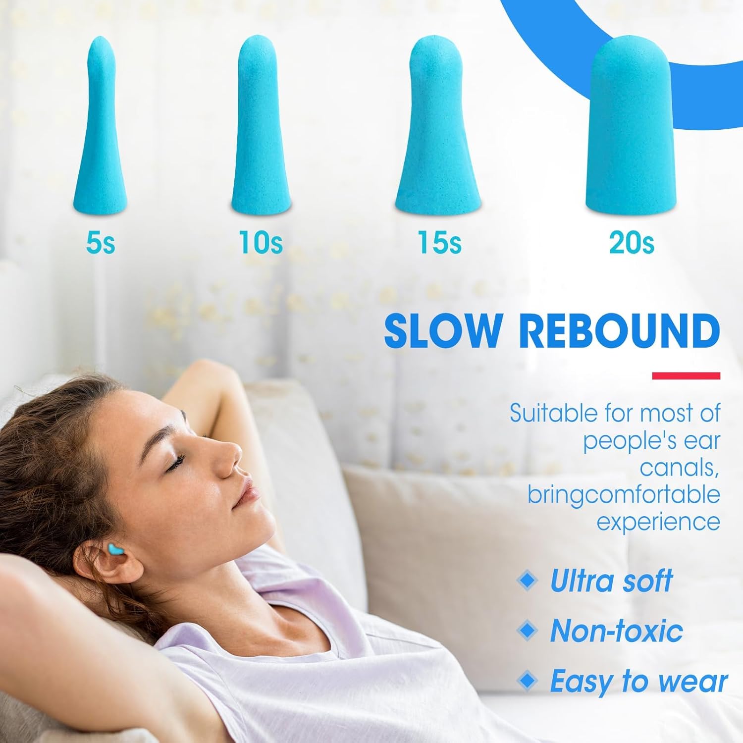 Detalle de AZEN 100 Pairs Ear Plugs Bulk with NRR 32dB in Lake Blue