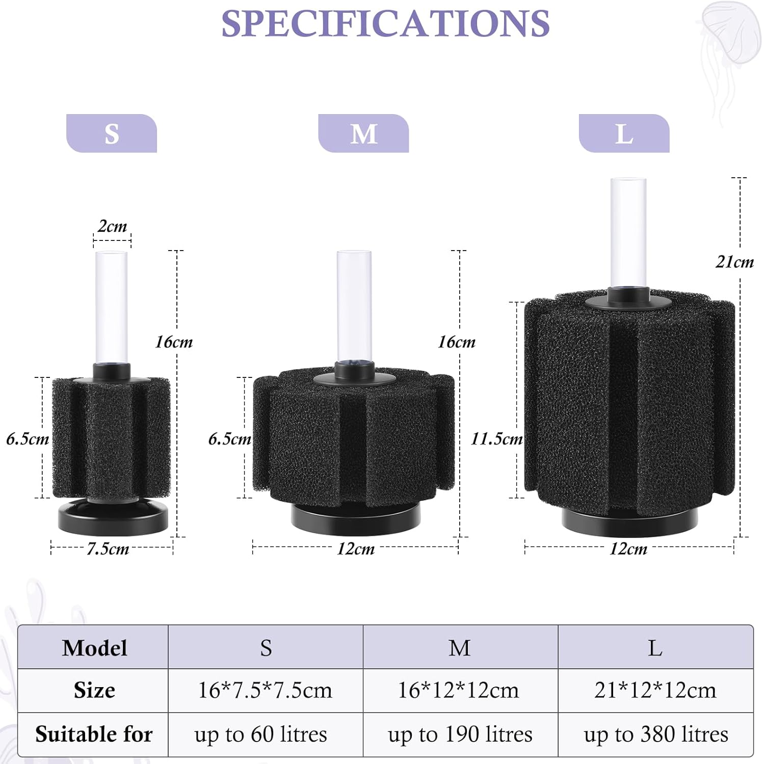 Thumbnail 1 de PYPABL Aquarium Sponge Filter (M) – Ultra quiet air-driven bio sponge filter for up to 190 litres