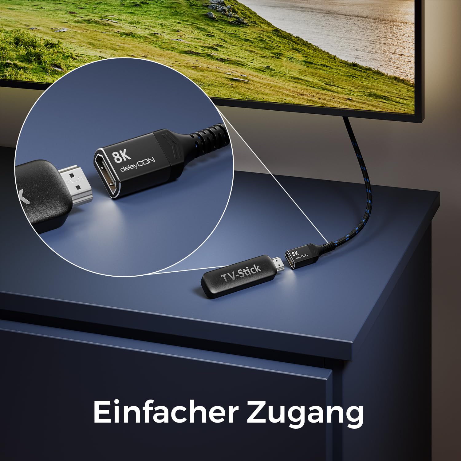 Detalle 2 de deleyCON 2m 8K HDMI 2.1 Verlängerungskabel – Kupplung/Verlängerung für TV, Monitor, PS4/PS5, Xbox, eARC HDR10+ 48 Gbps