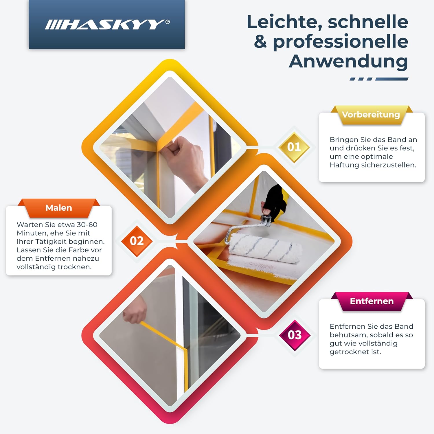 Detalle de HASKYY Goldband Malerkrepp 38 mm x 50 m – 3 Rollen