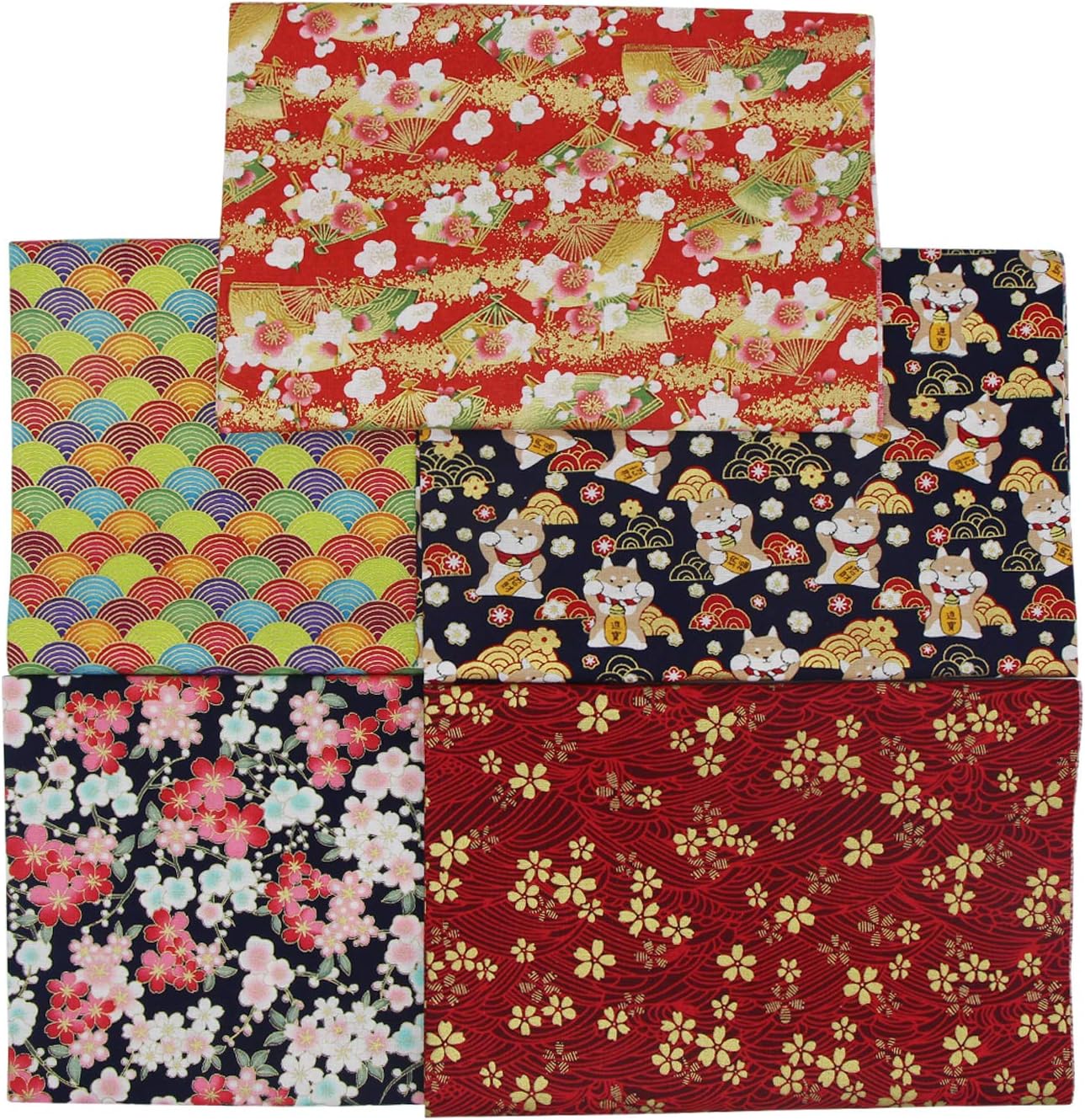 Detalle de aufodara 5er Baumwollstoff Meterware 50x50 cm – Japanischer Stil, Blumenmuster, Gold Bronzing