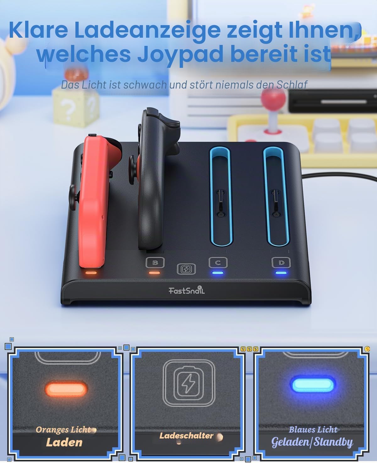 Thumbnail 3 de [Switch1/2 Kompatibel] FASTSNAIL 8-in-1 Ladestation für Nintendo Switch 2 & 1/OLED – Magnetisch & Einschub