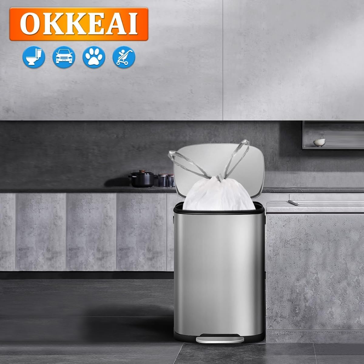 Thumbnail 6 de OKKEAI 50L bin liner kit (heavy-duty tall swing bin rubbish bags) with drawstring tie handles